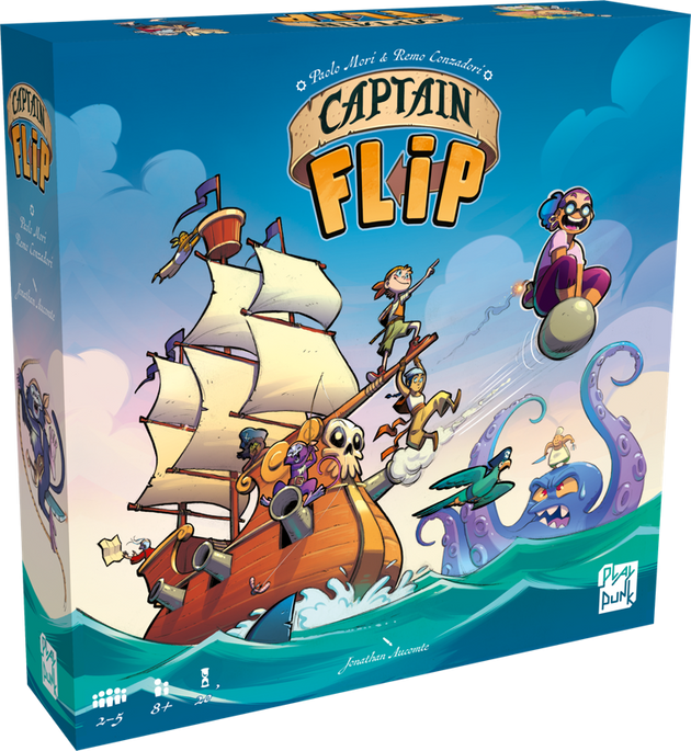 Voorkant van de gesloten doos van Captain Flip