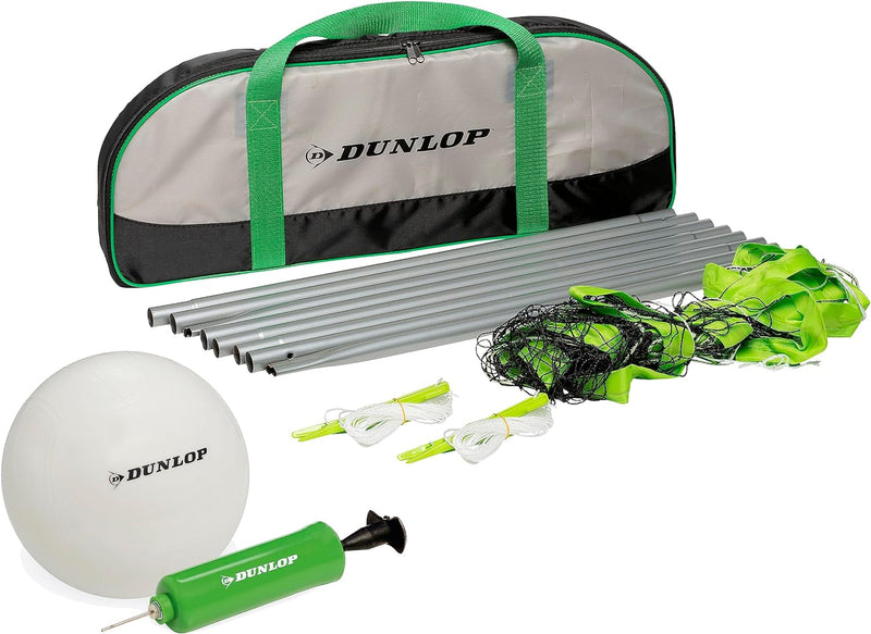 Dunlop volleybalset met palen, stevig net, softtouch volleybal en pomp in draagtas
