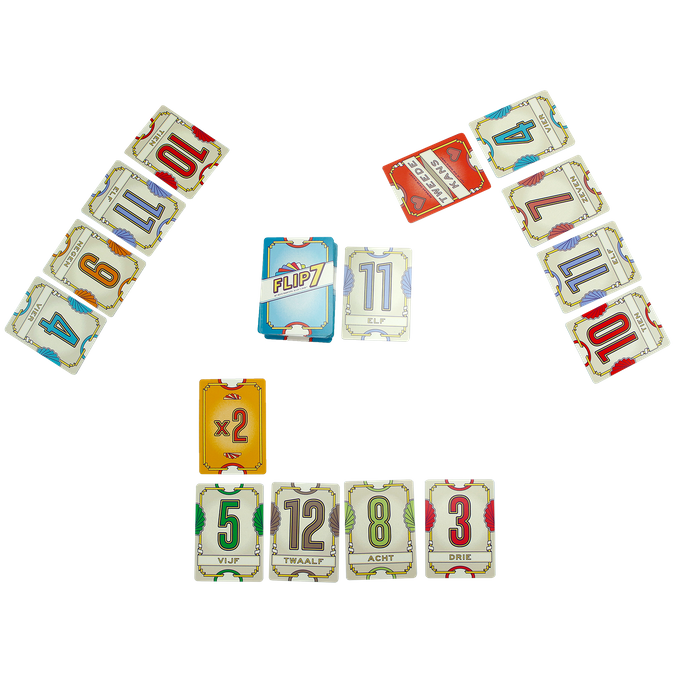 Flip 7 spelopstelling met kaarten
