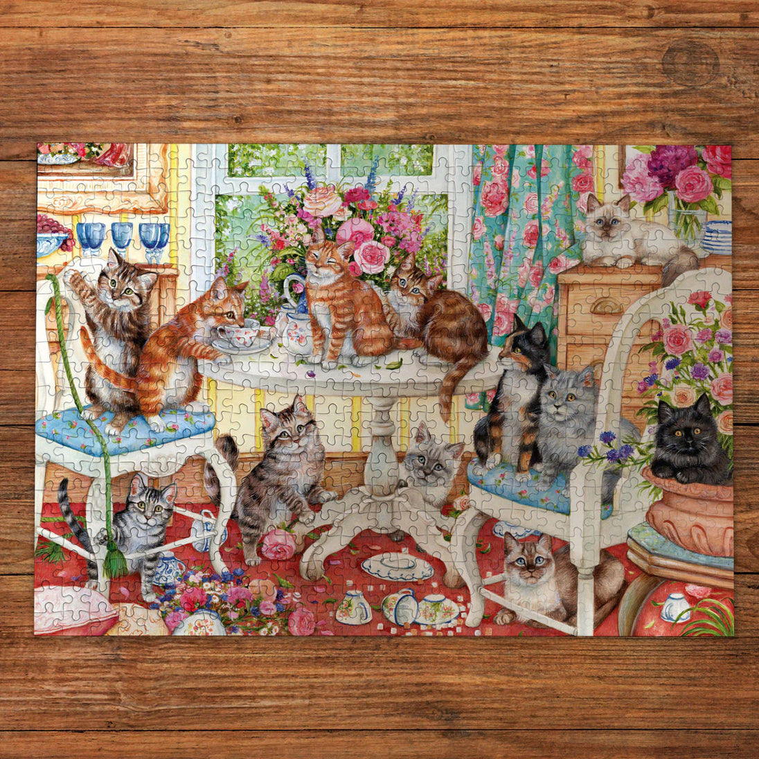 Tails from the Tea Party - Puzzel 500 stukjes - Gibsons G3176, gelegde puzzel op tafel
