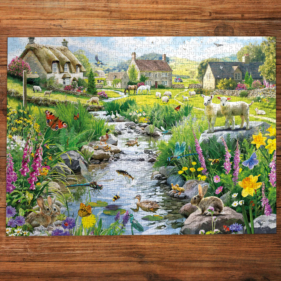 Babbling Brook - Puzzel 1000 stukjes - Gibsons G6457, gelegde puzzel op tafel