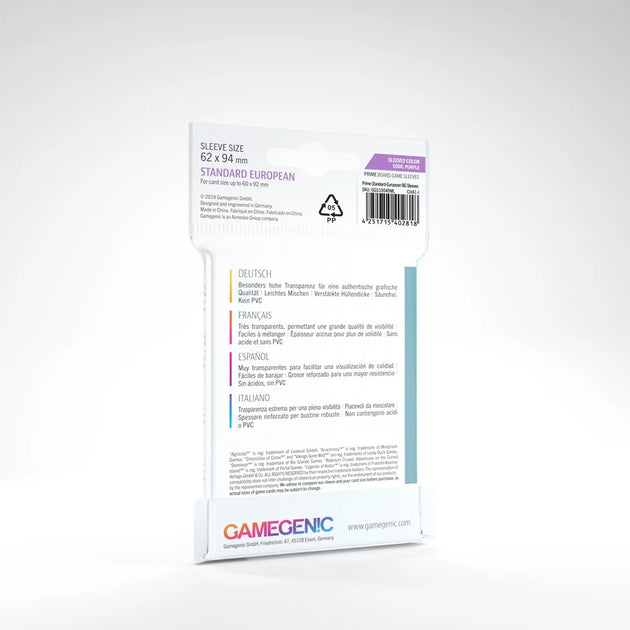 Prime board game sleeves - Standard European - 62 x 94mm
