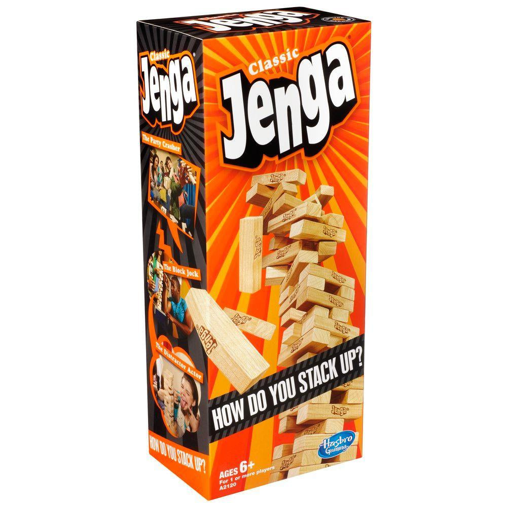 Voorzijde van de Jenga doos