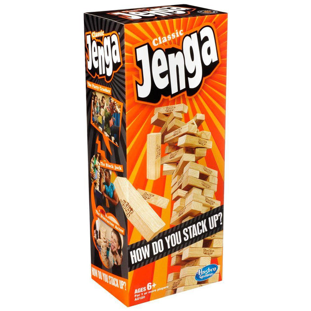 Voorzijde van de Jenga doos