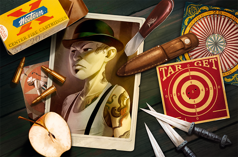 Spelillustratie met mannelijke personage uit Mysterium Park