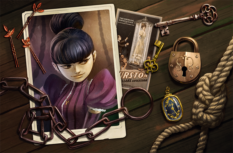 Spelillustratie met vrouwelijke personage uit Mysterium Park