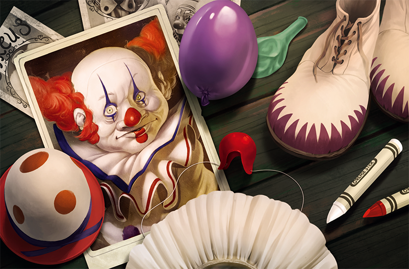 Spelillustratie met clown uit Mysterium Park