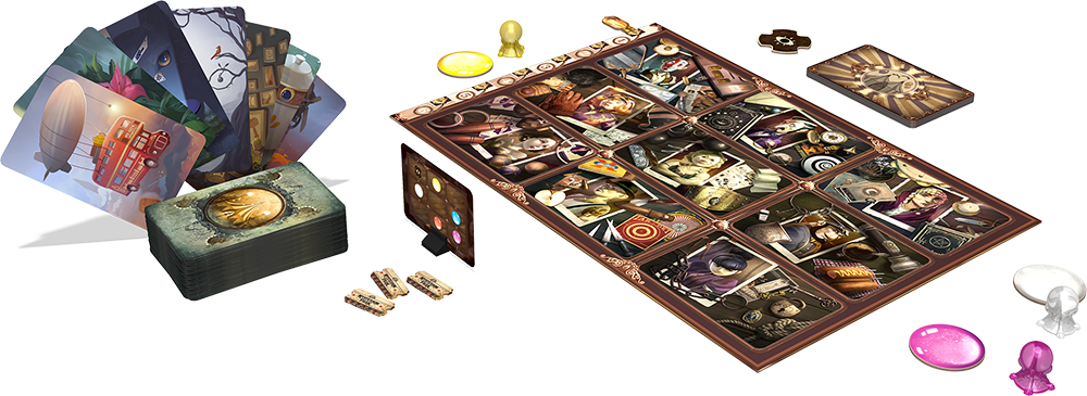 Spelonderdelen van Mysterium Park zonder de doos