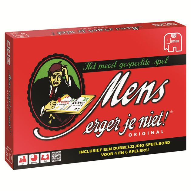 Voorzijde van de Mens Erger je Niet! doos