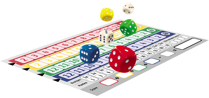 Qwixx - dobbelspel, scoreblok en dobbelstenen