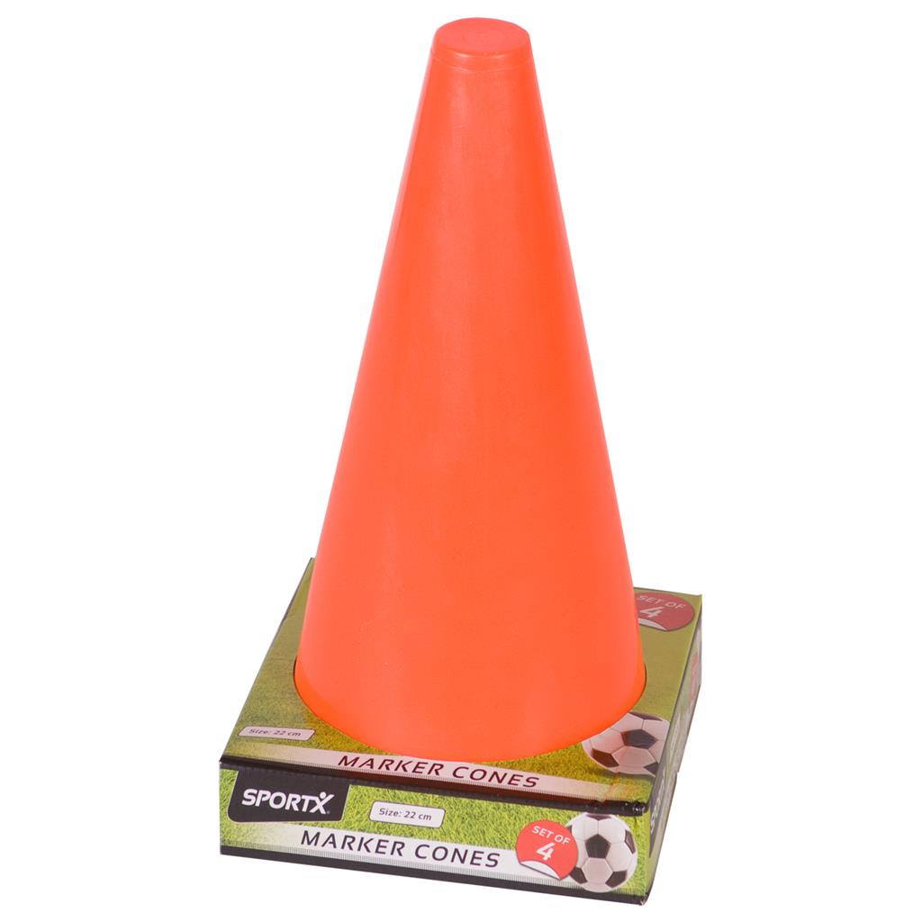 Set van 4 fluo-oranje stapelbare pionnen voor sporttraining en veldmarkering