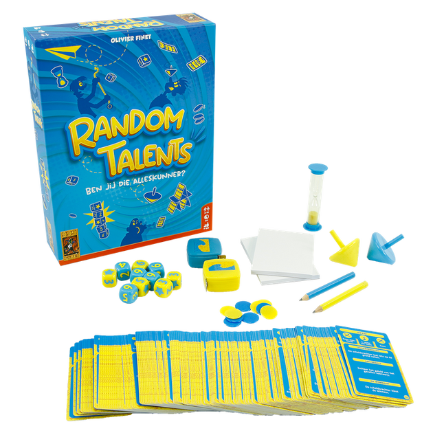 RANDOM TALENTS - Partyspel van 999 Games, doos en componenten