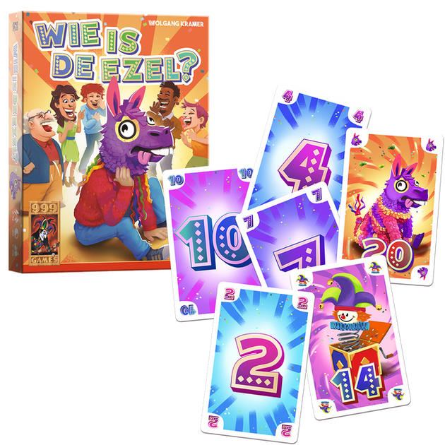 WIE IS DE EZEL? - Kaartspel van 999 Games, doos en kaarten