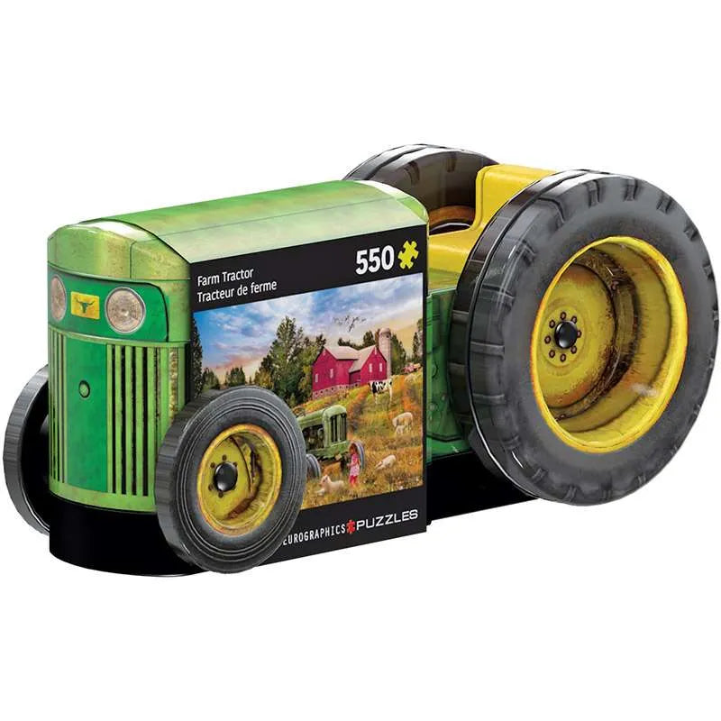 Eurographics Farm Tractor puzzel verzamelblik – metalen doos in de vorm van een groene tractor