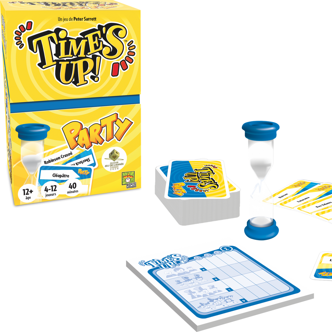 Time’s Up! Party doos met uitgespreide spelonderdelen