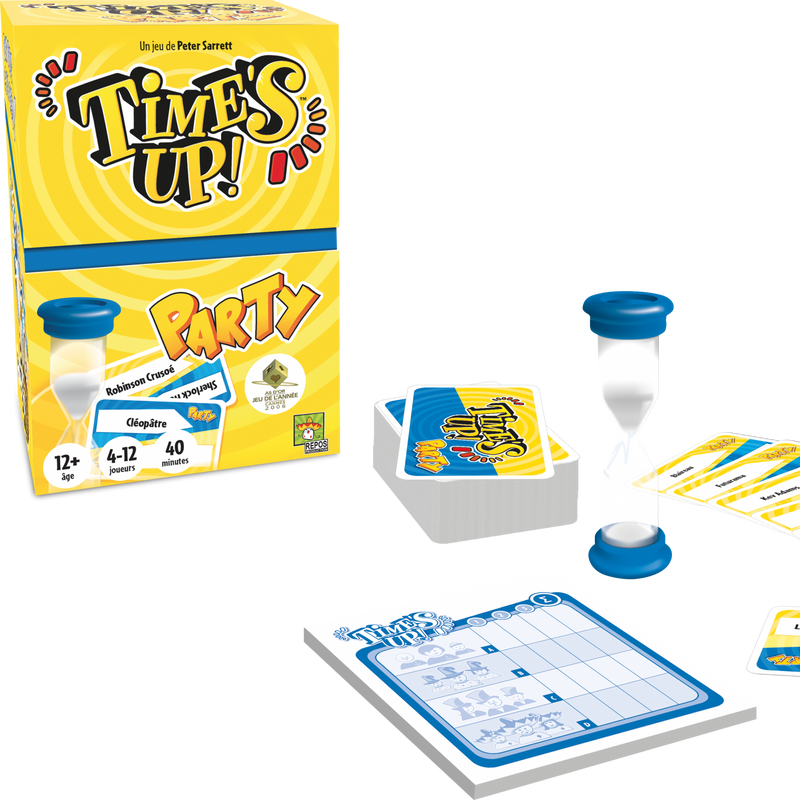 Time’s Up! Party doos met uitgespreide spelonderdelen